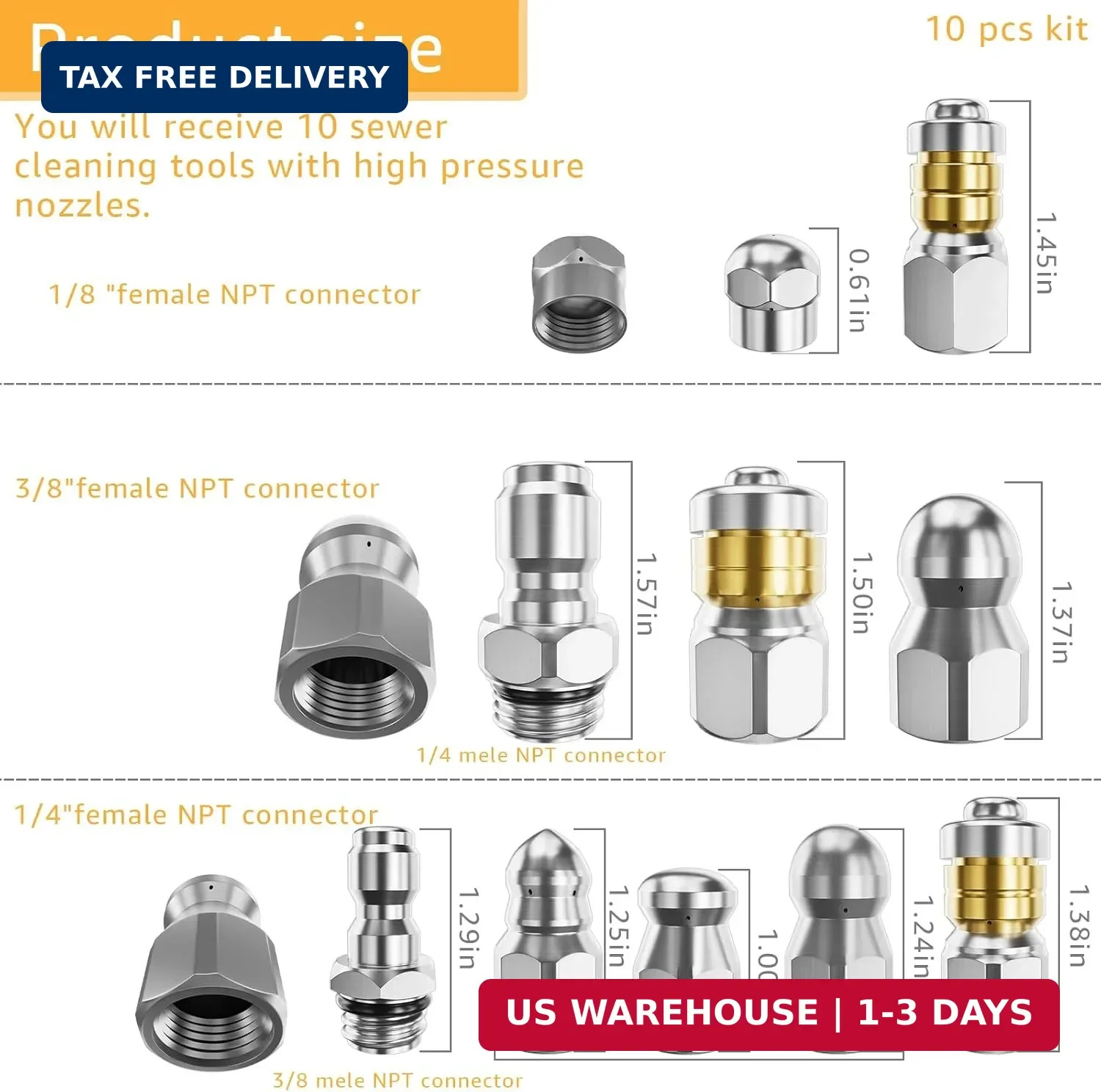 Jetter Heads Kit (Pack of 10) Jetter Nozzle Kit Rotating Button Drain Cleaning N