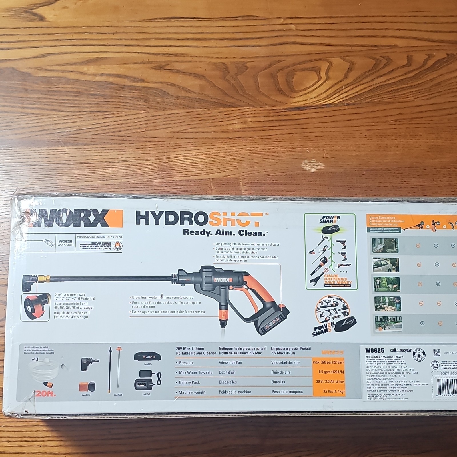 WORX HydroShot WG625 20V Cordless Power Cleaner 320 PSI PowerShare