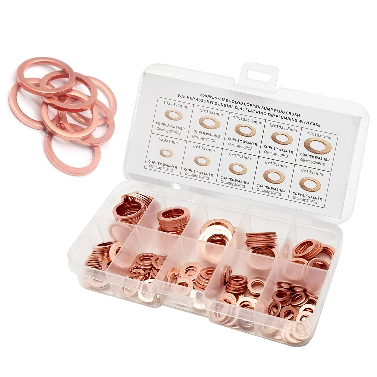 Icyfond 200 PCS Assorted Sizes Copper Washer Kit, Solid Metric Crush Washers …