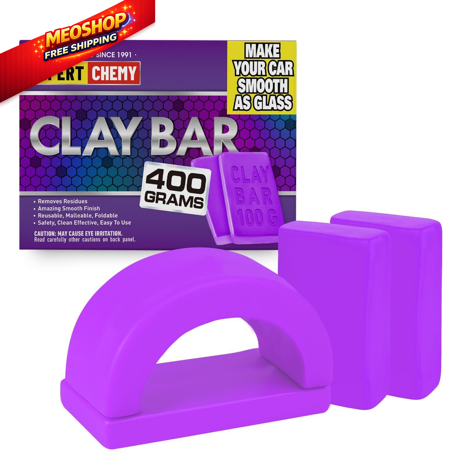XPERTCHEMY Car Clay Bar 4 Pack 400g(4x100g), Auto Detailing Premium purple