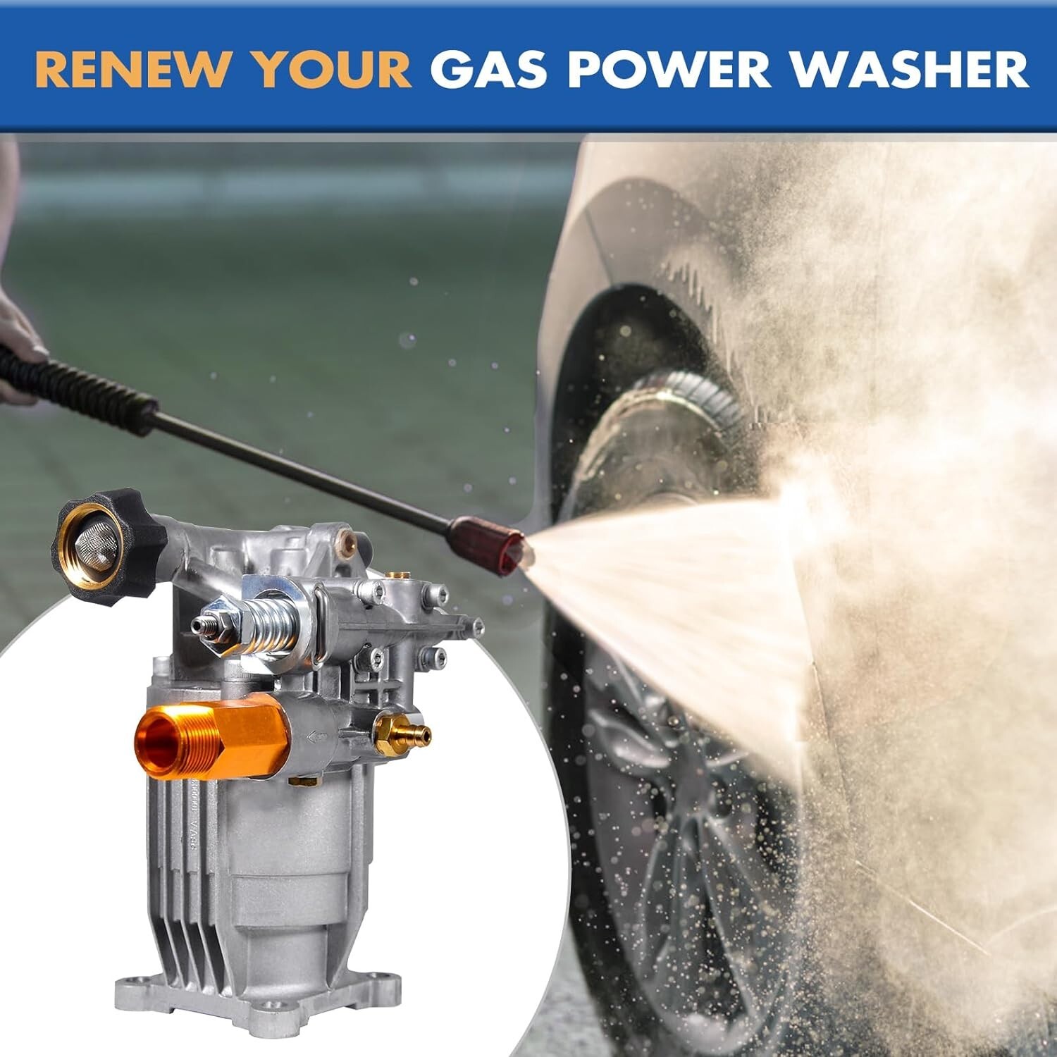 TOOLCY High Pressure Washer Pump 3100 PSI 3/4″ Shaft Horizontal 2.5 GPM