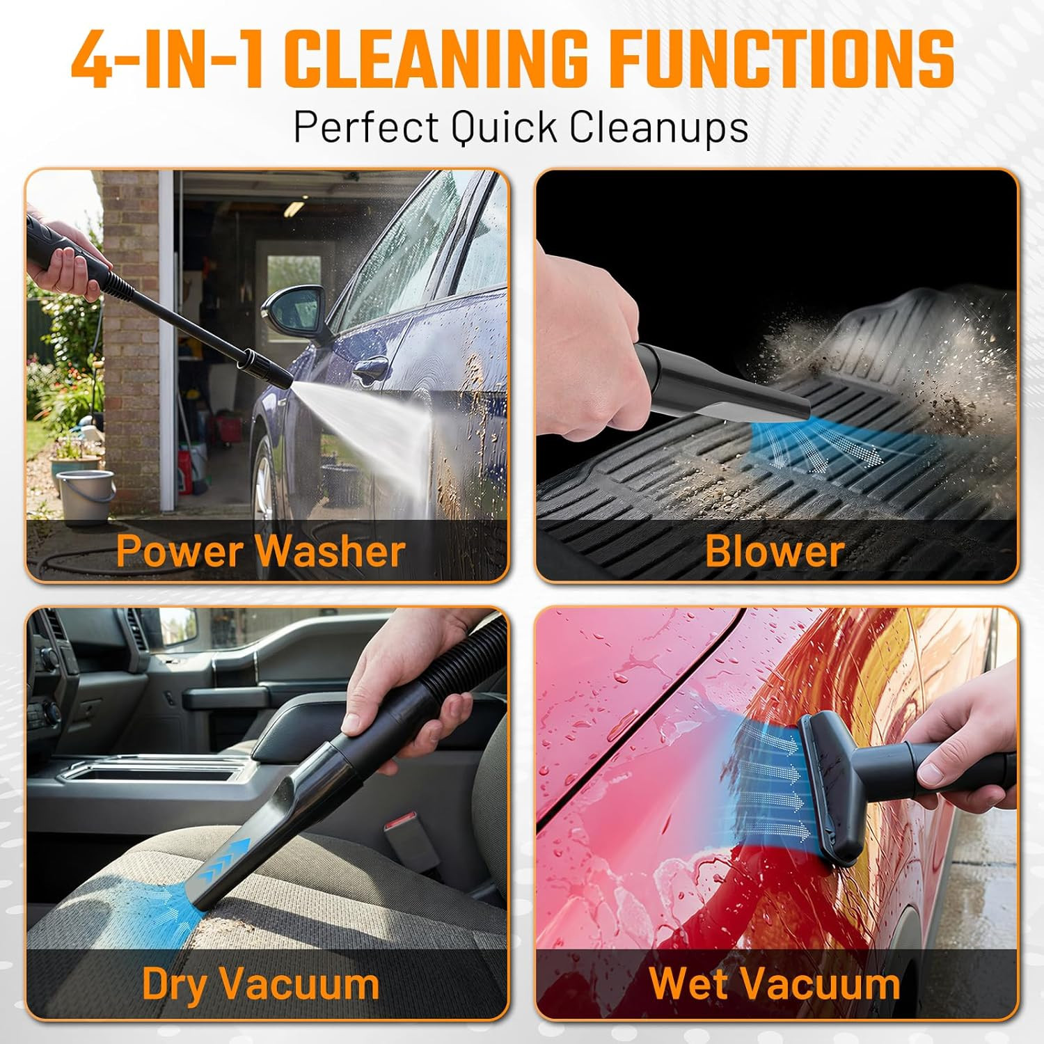 4-In-1 Pressure Washer and Wet/Dry Vacuum, 2800 PSI Max 1.7 GPM Electric Power W
