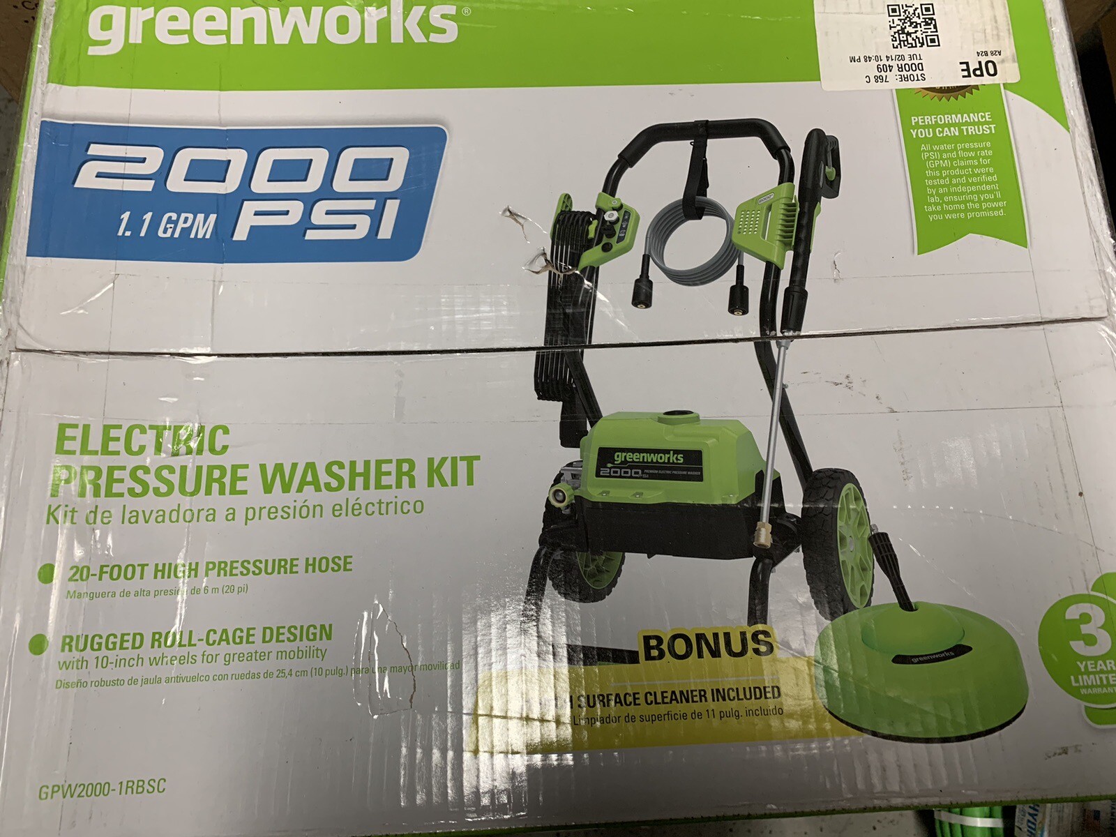 Greenworks 2000 PSI 1.1-Gallons Cold Water Electric Pressure Washer Combo Kit
