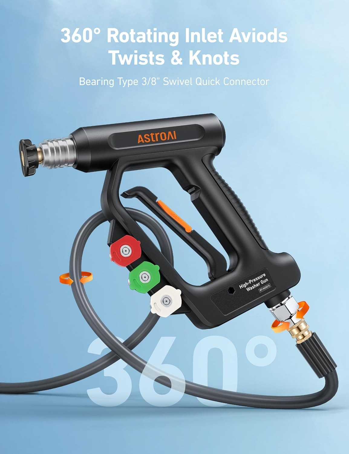 4060 PSI Short Pressure Washer Gun, 3/8″ Quick Connect Inlet, 4 Nozzles