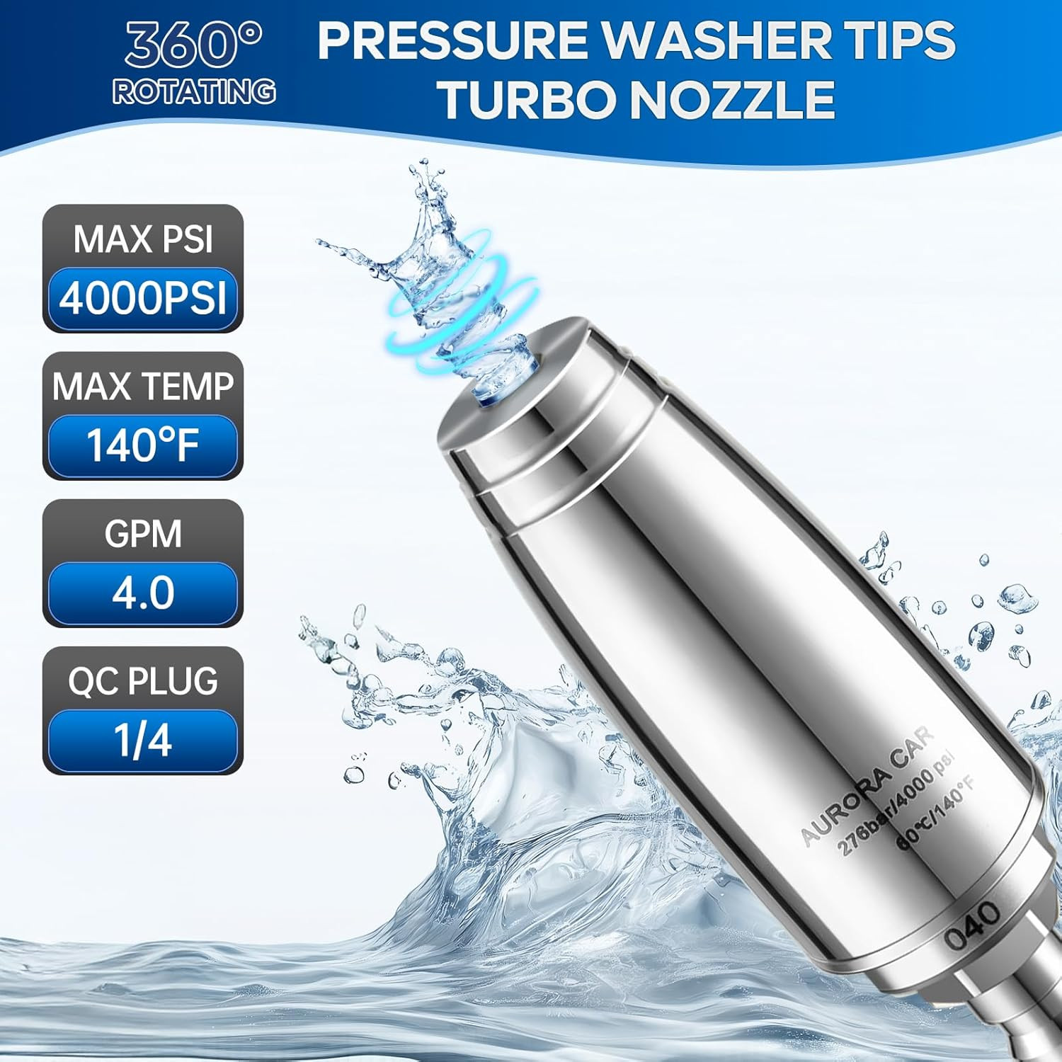 Stainless Steel Pressure Washer Tips Turbo Nozzle 4000 PSI Pressure Washer