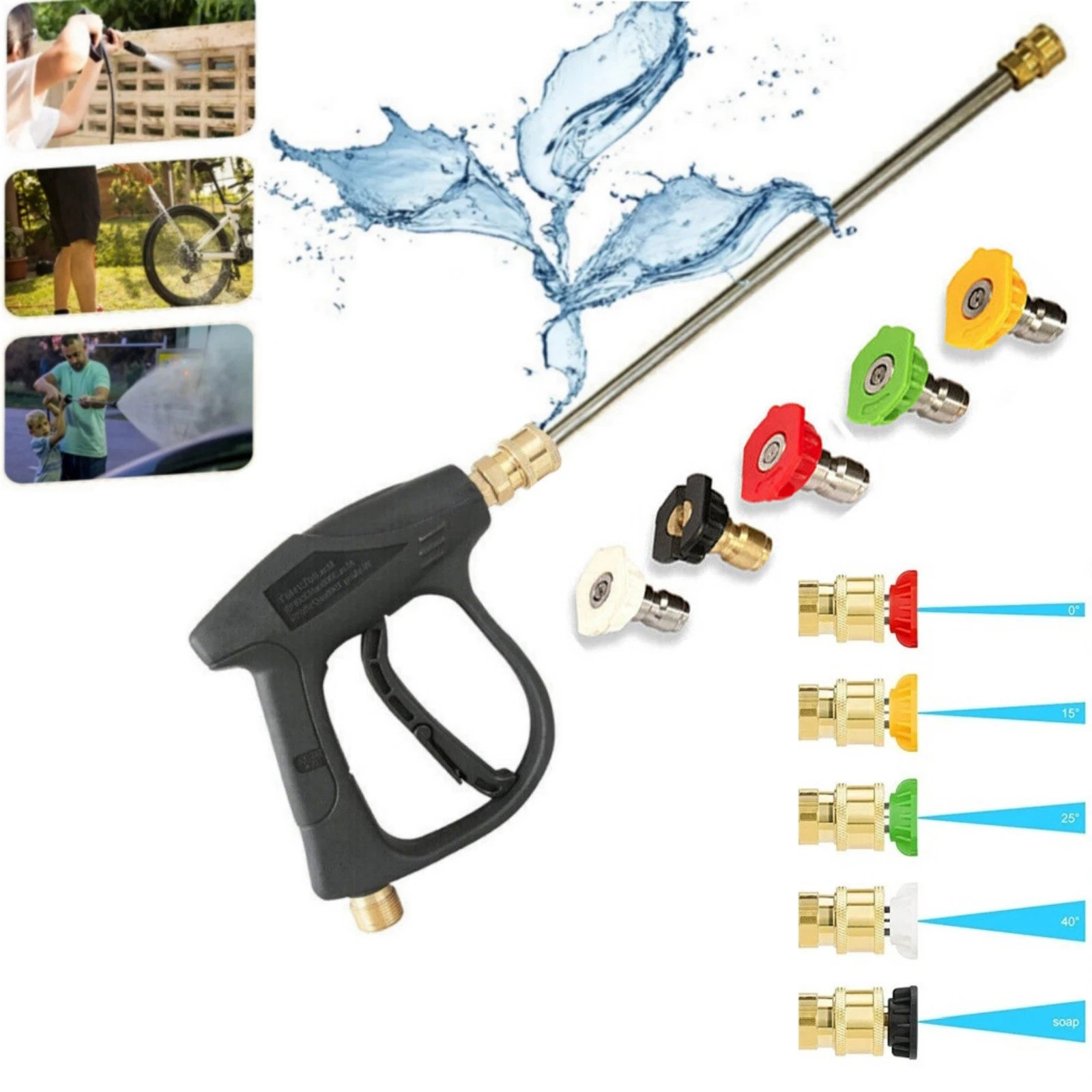 4000PSI High Pressure Car Power Washer Spray Gun Wand Lance Nozzle Tip Hose Kit