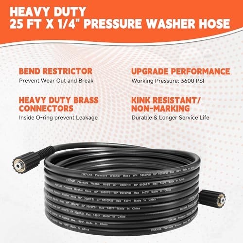 High Power Pressure Washer Gun & Hose Kit, 25FT Hose, 5 Nozzle Tips, M22 Fitting