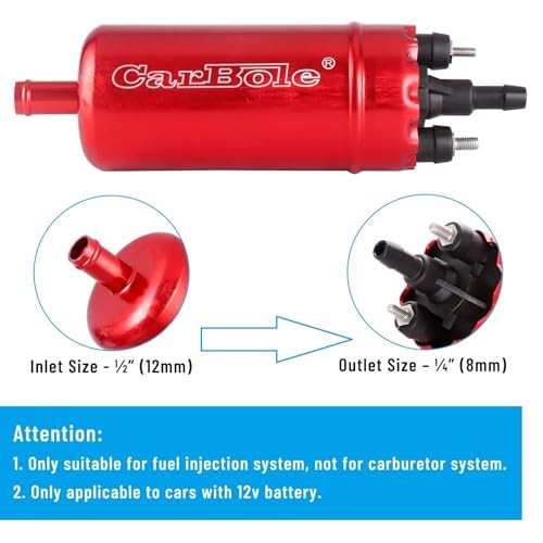 External In-Line Fuel Pump: 116 PSI High Pressure Universal 12V Electric Red