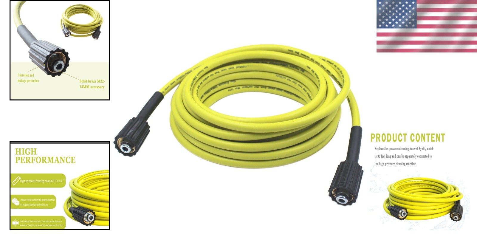 High-Performance 35FT Pressure Washer Hose for Ryobi – 3300 PSI Kink-Free