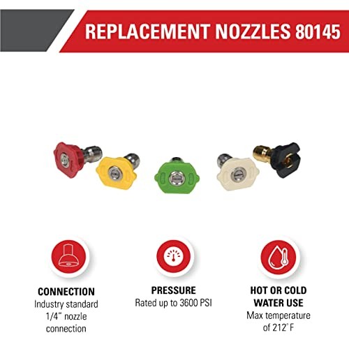 Simpson Cleaning 80145 3600 PSI Universal Pressure Washer Nozzles, 1/4-Inch