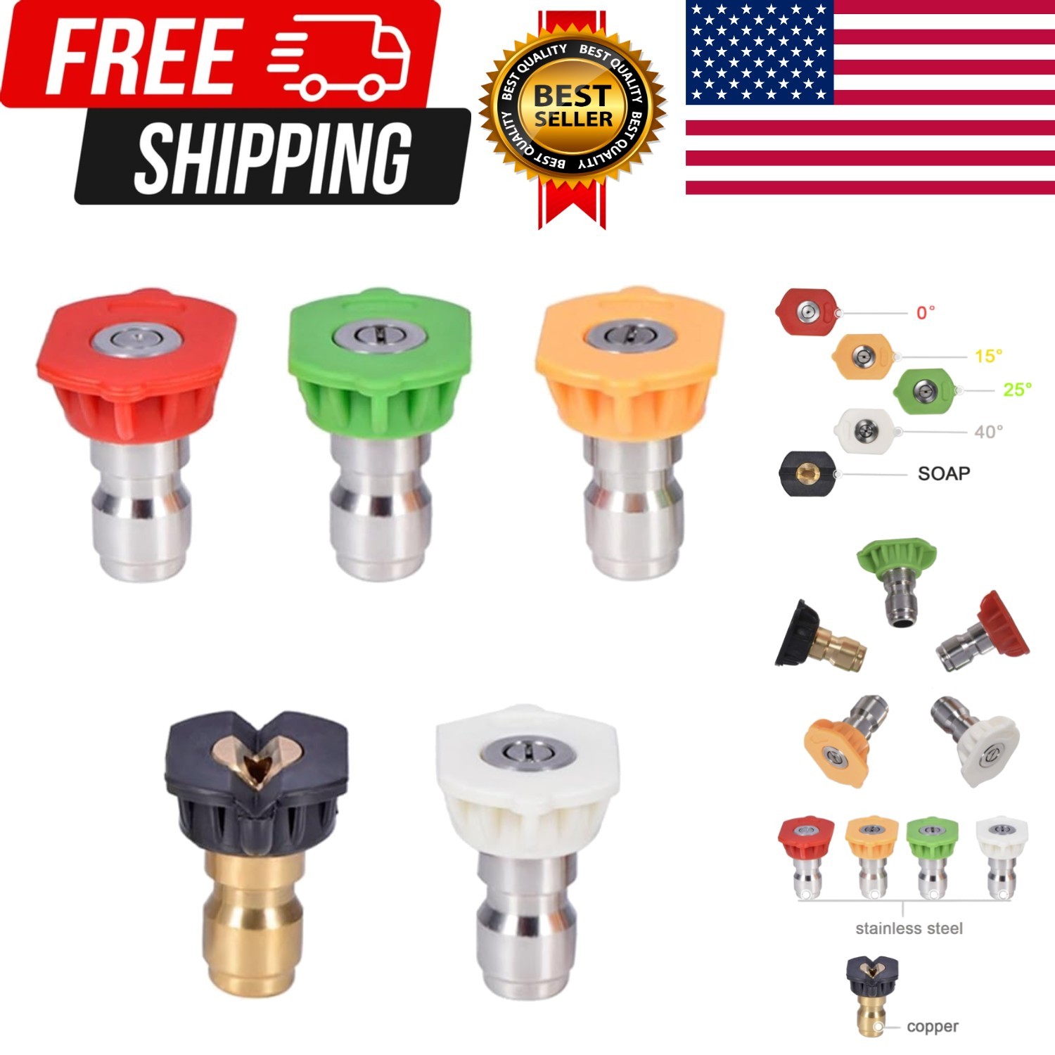 Pressure Washer Nozzle Tips Multiple Degrees, 1/4 INCH 2.5 GPM | 1/4 Inch Pow…