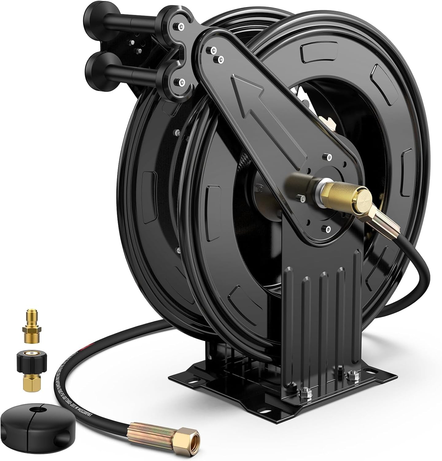 Durable 50ft Pressure Washer Hose Reel, 4000 PSI Auto Rewind Steel Design