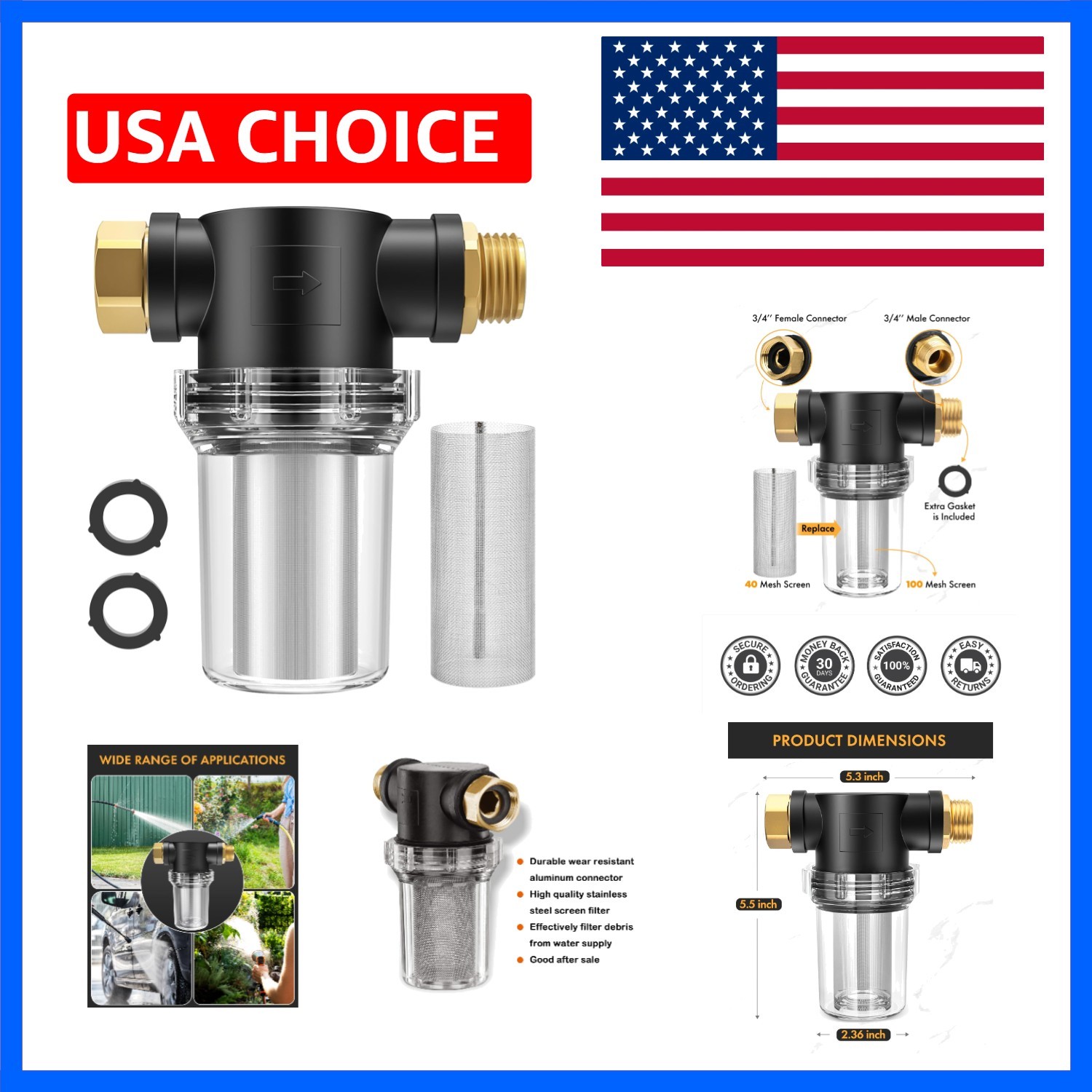 Hose Filter Attachment Line Water Hose Filter with 100 Mesh and 40 Mesh Scree…