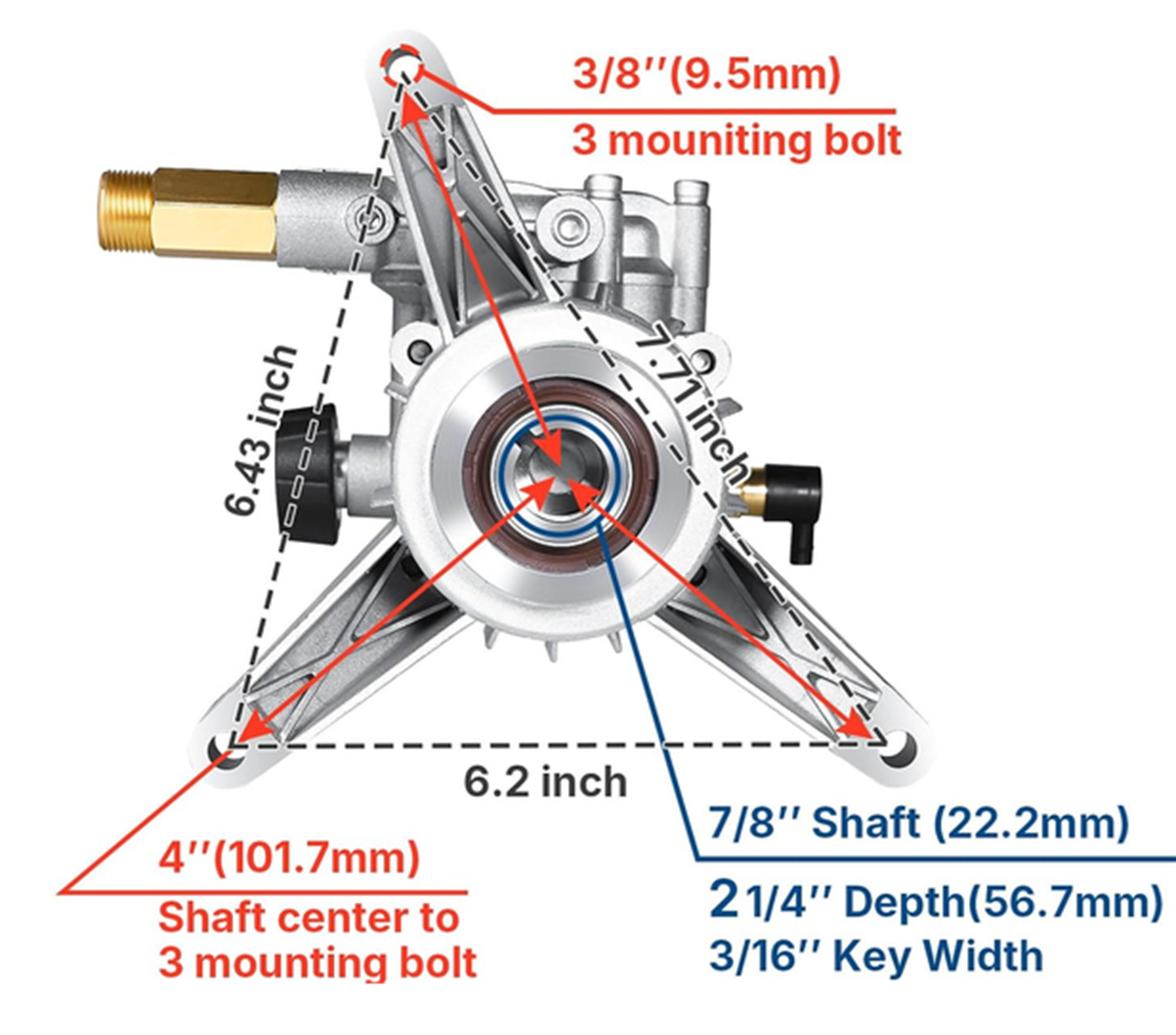 Pressure Washer Pump 7/8″ Shaft Vertical 3000 PSI 2.5GPM for RYOBI Craftsman B&S