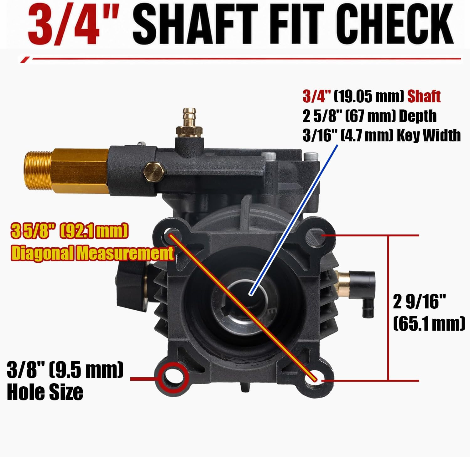 3/4″ Shaft Horizontal Pressure Washer Pump 3400 PSI 2.5 GPM Replacement Pump Com