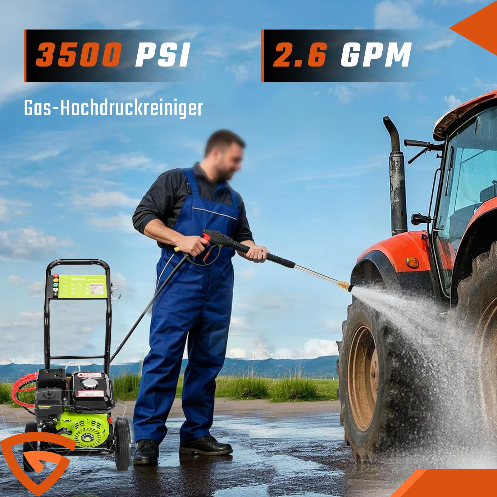 3500PSI Gas Pressure Washer Cold Water Gas Powered Washer 2.6GPM 212cc 5Nozzles
