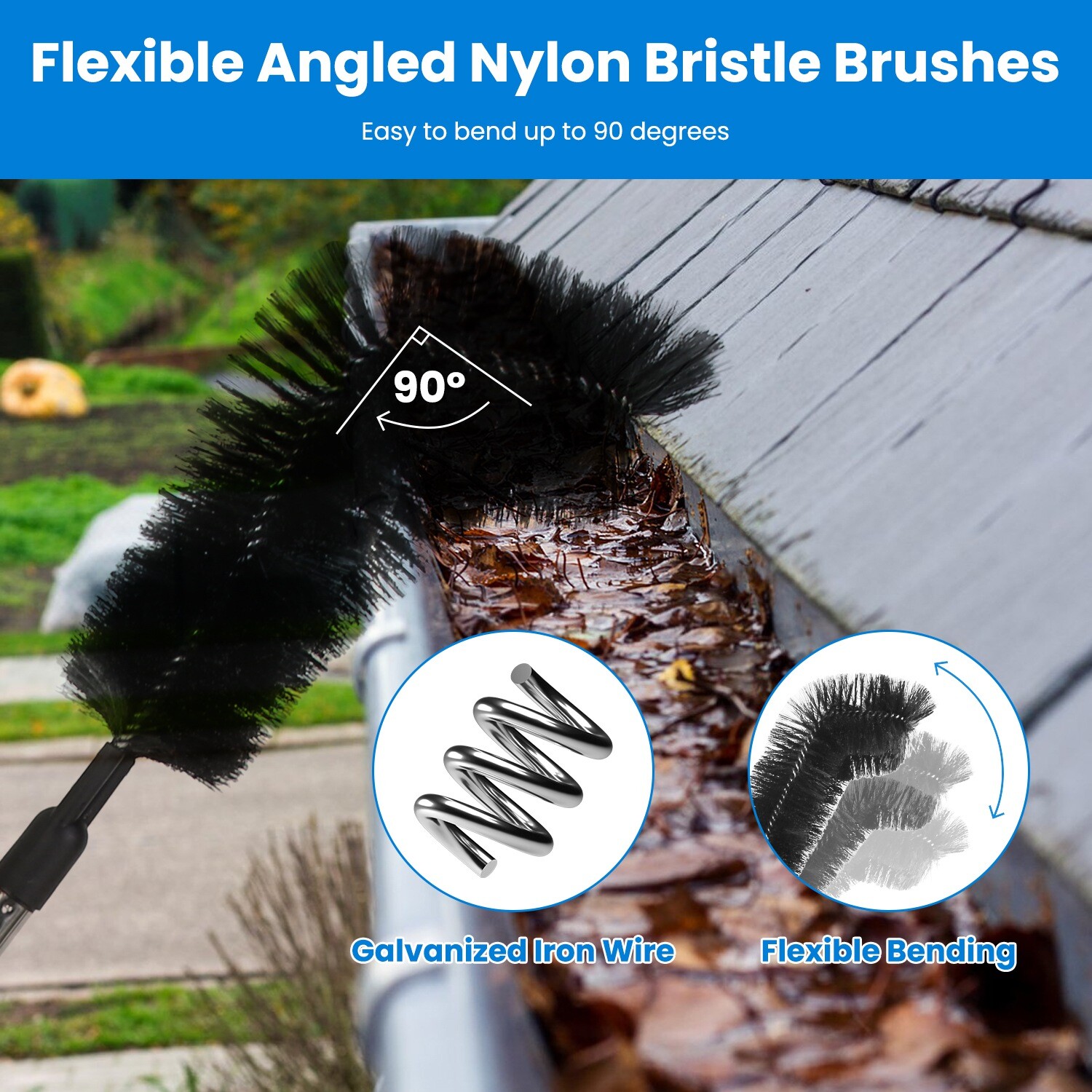 Gutter Cleaning Tools from the Ground Adjustable Rain Gutter Cleaning 2 Brushes