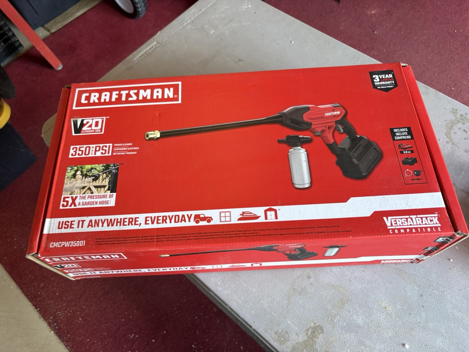 Craftsman V20 20V 350 PSI Cold Water Cordless Pressure Washer Kit Quick Connect