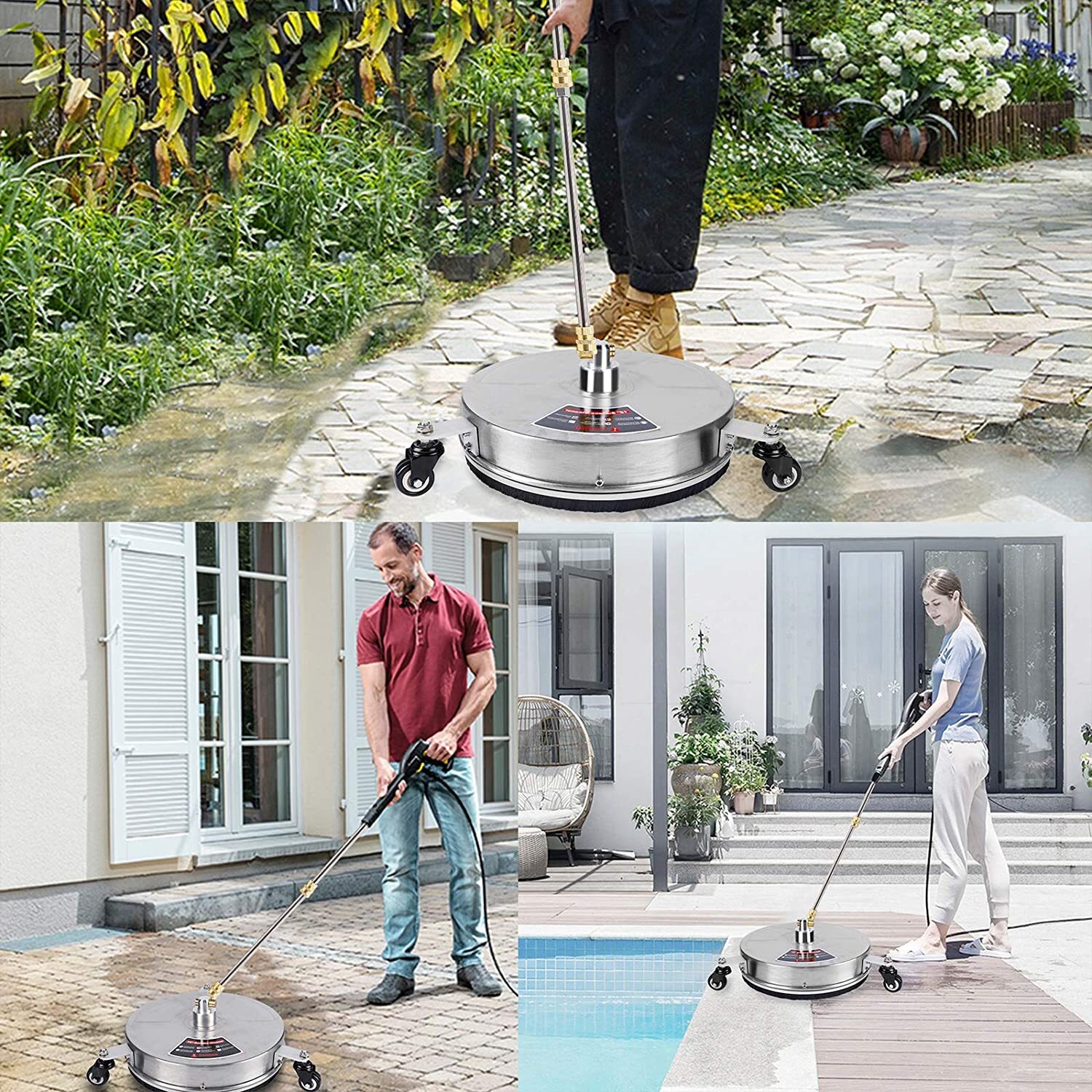 15/18/20’’ Pressure Washer Surface Cleaner 4000 PSI w/ 1/4 Quick Connector, Wand