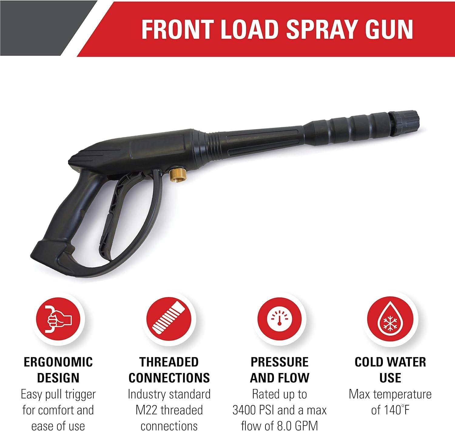 Universal Pressure Washer Gun 80147 for Cold Water Use, 3400 PSI, M22 Connection