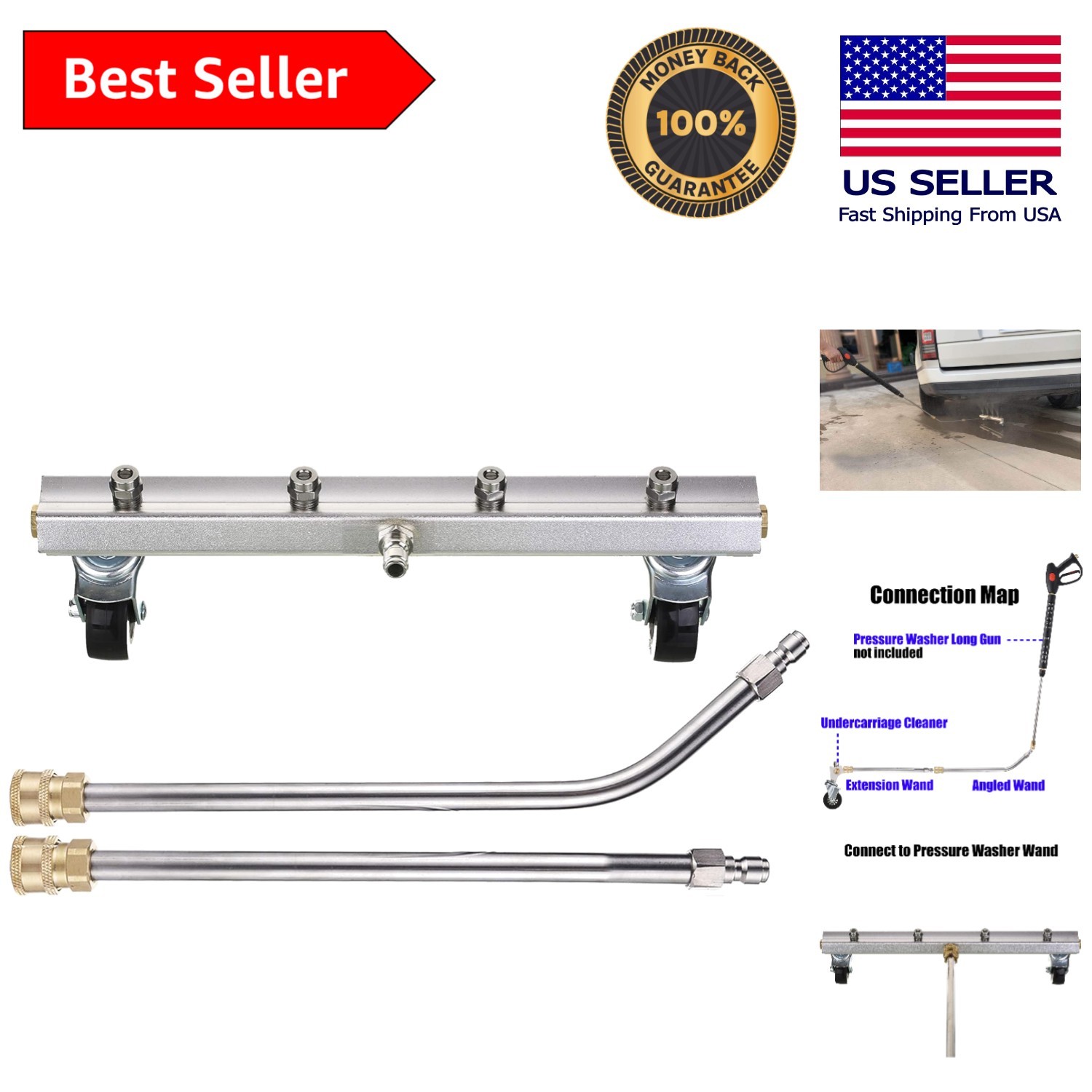 Portable Undercar Wash System with 45° Angled Wand – Cleans Oil & Grime Easily