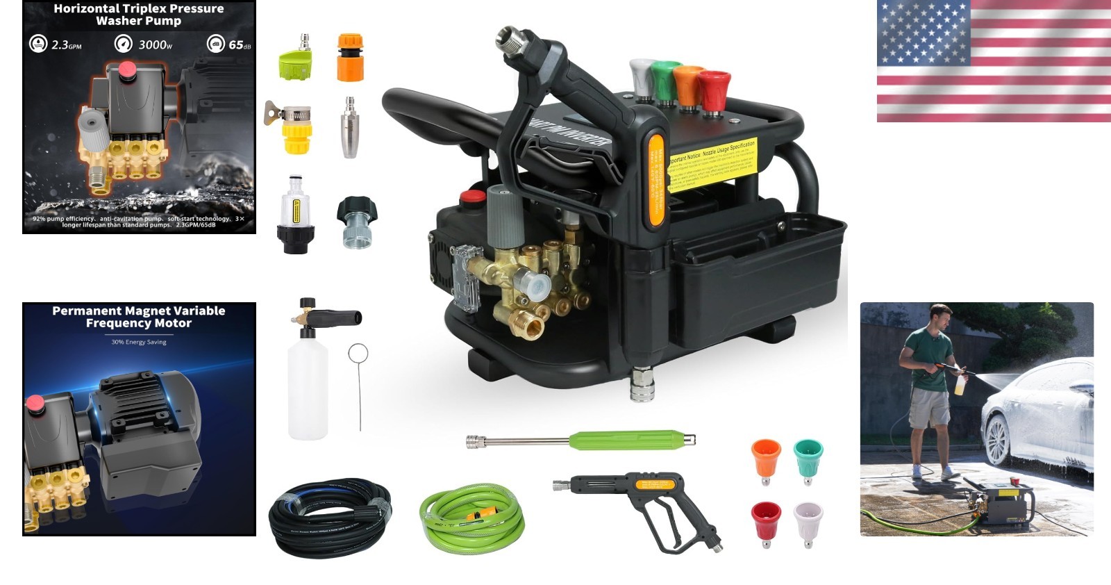 Commercial-Grade Electric Pressure Washer 100bar 2.3GPM – Ultra Quiet 65dB