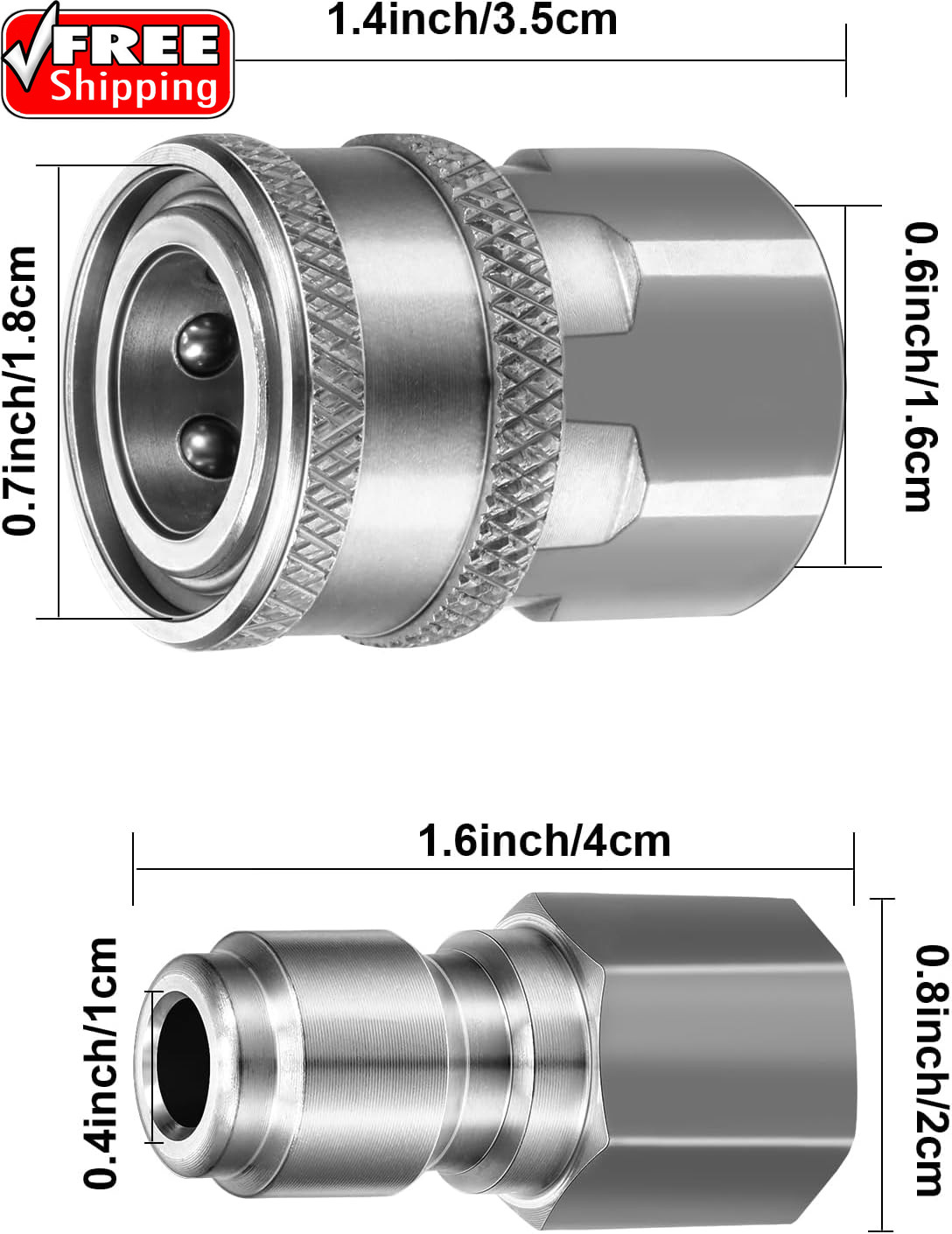 2 Sets NPT 3/8 Inch Pressure Washer Quick Connector Kit Stainless Steel Pressure