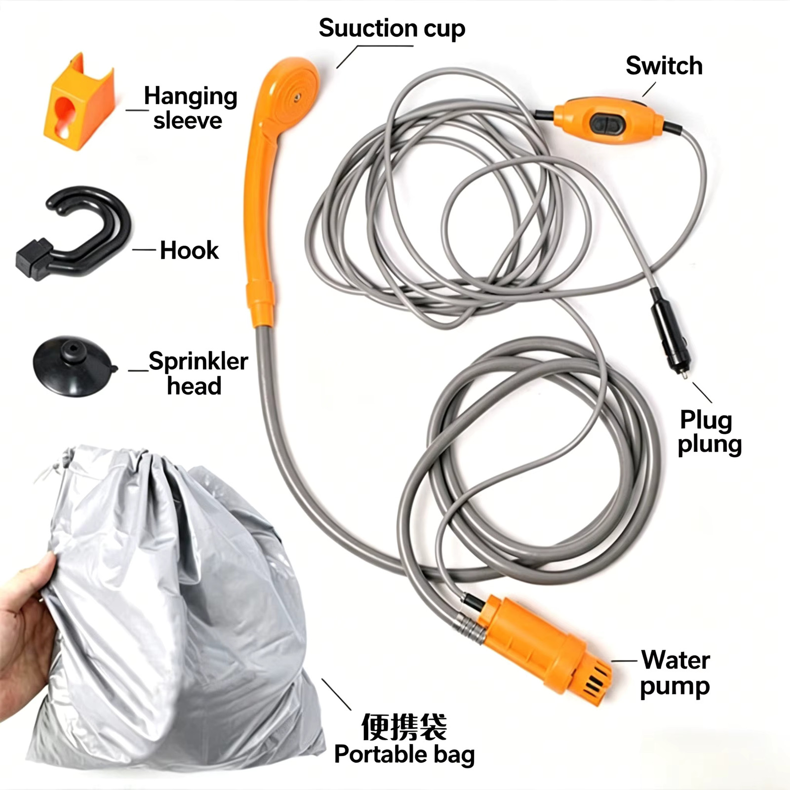 12V Portable Car Wash Pump High Pressure Electric Washer Gun for Outdoor Camping