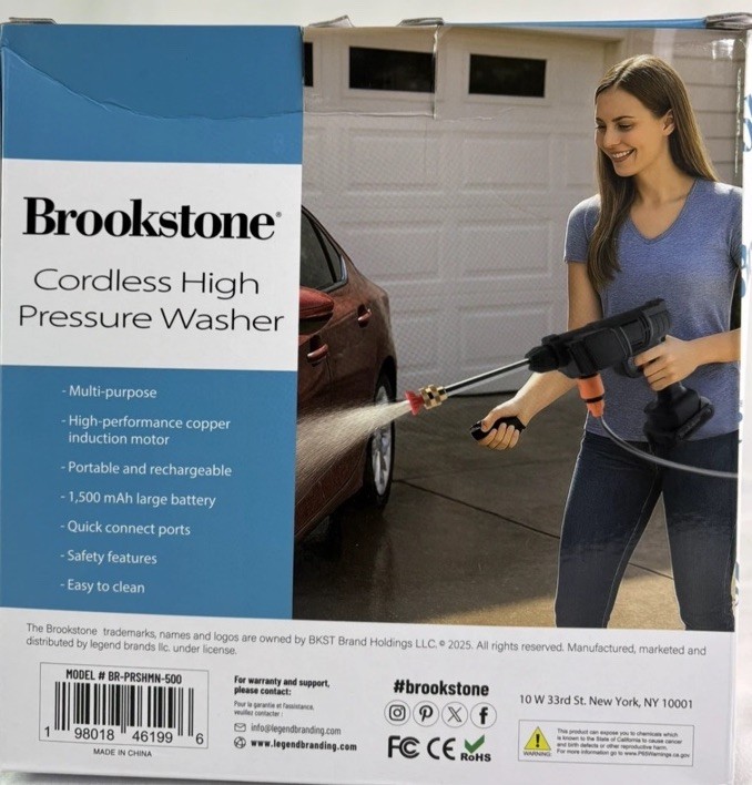 Brookstone Portable Cordless High Pressure Water Spray Gun Car Washer Cleaner