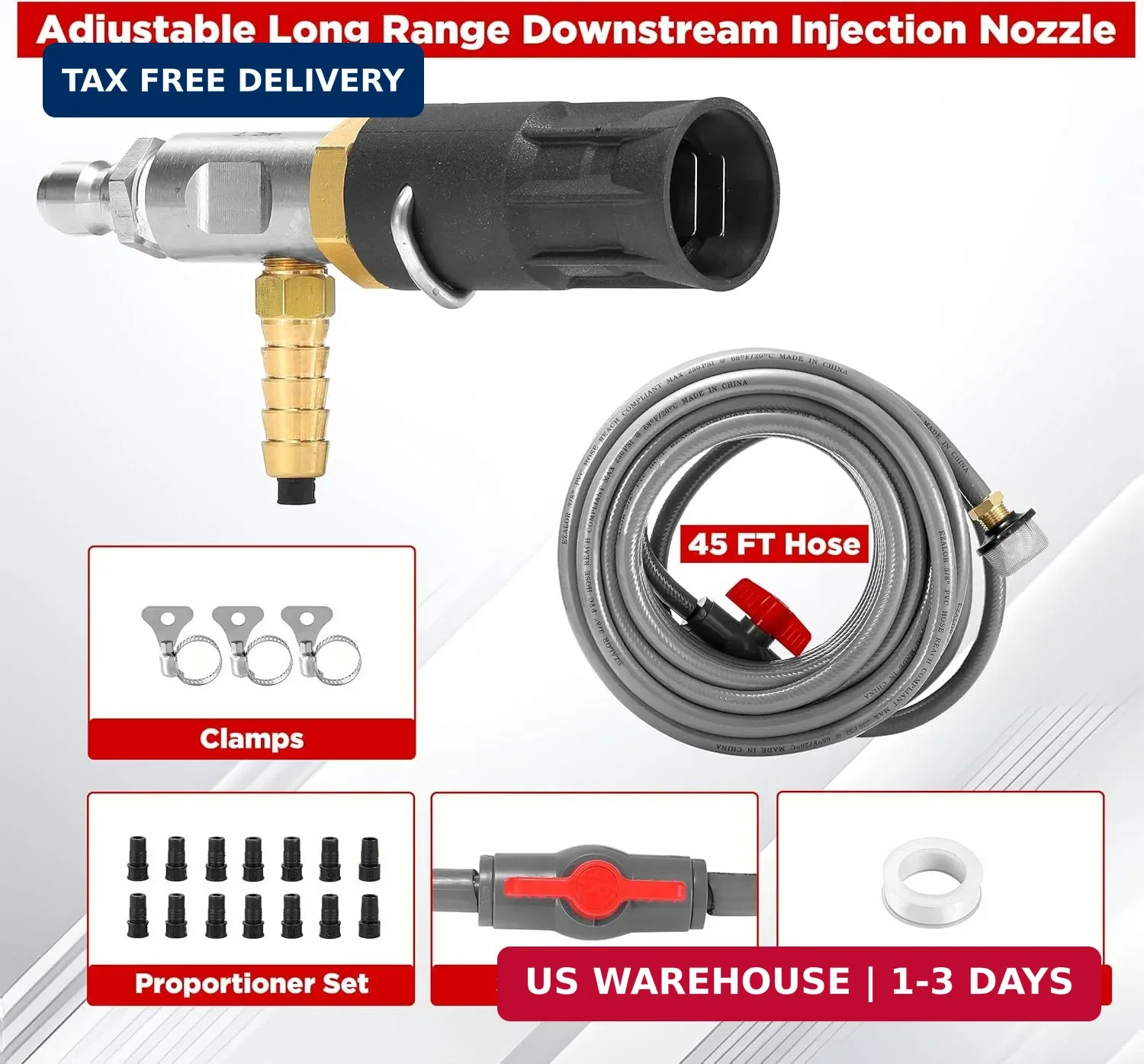 Adjustable Long-Range External Chemical Injection for Pressure Washer, Downstrea