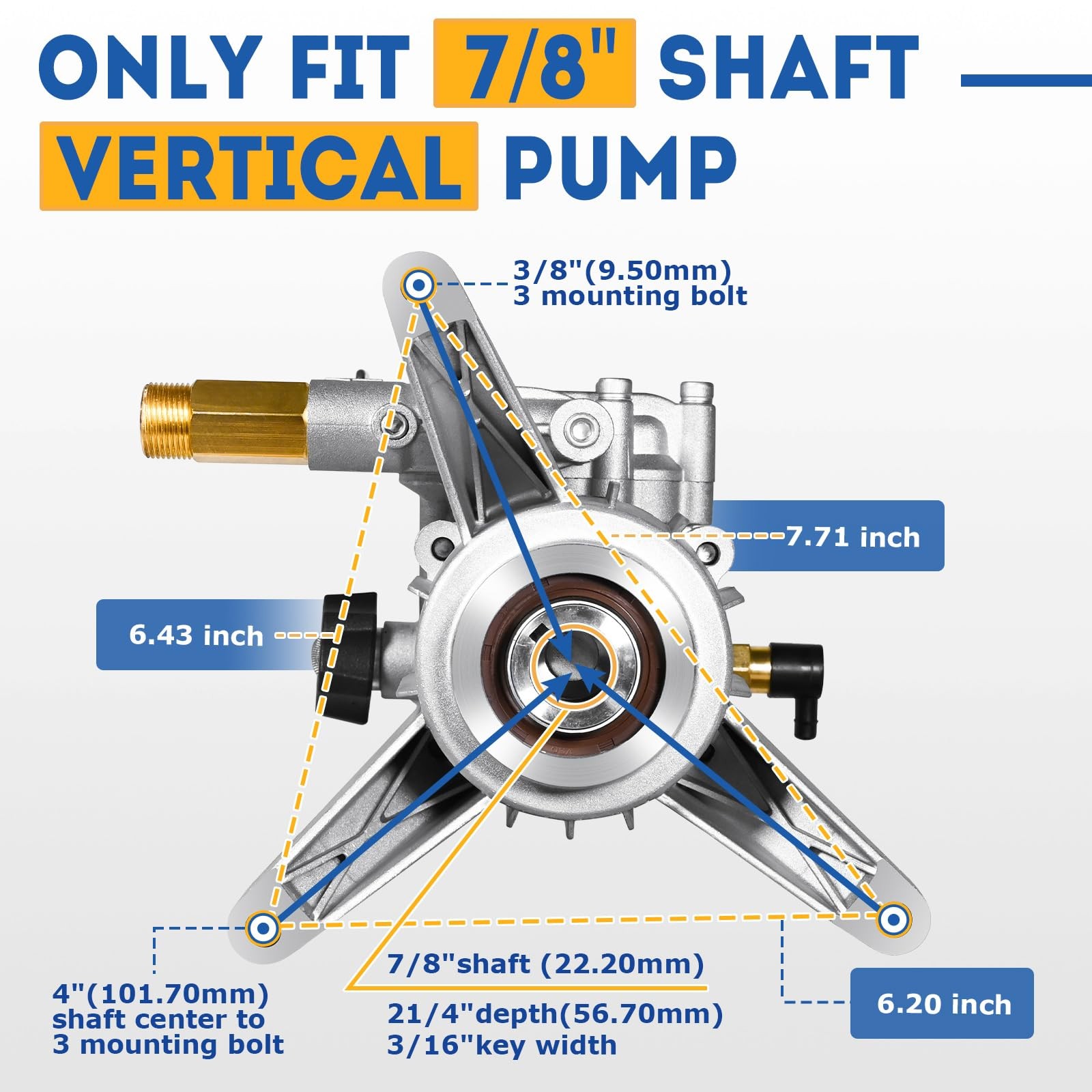 7/8″ Shaft Vertical Pressure Washer Pump – Max 3100 PSI @ 2.5 GPM OEM & Power…