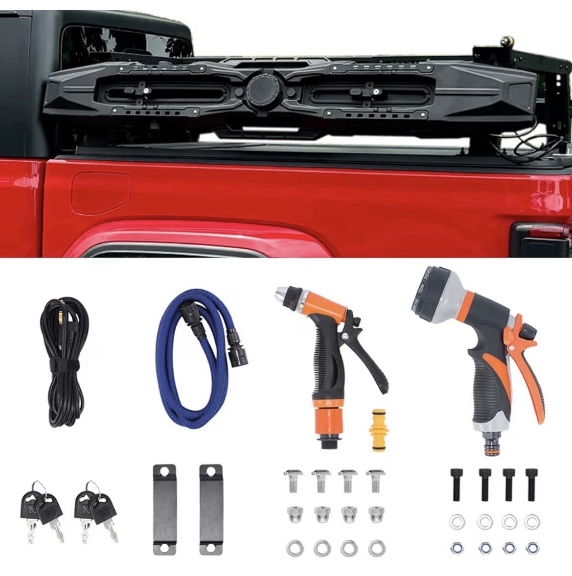 Just-V Portable Cold Water Pressure Washer Kit Black w/ Hose, Gun, Brush