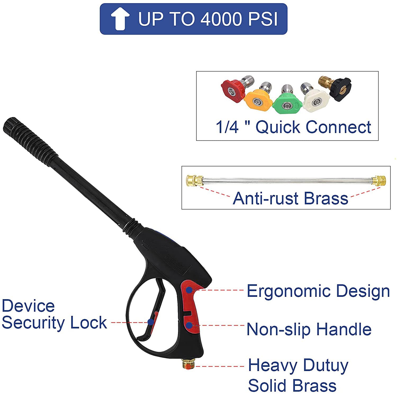 High Pressure 4000PSI Car Power Washer Gun Spray Wand Lance Nozzle and Hose Kit