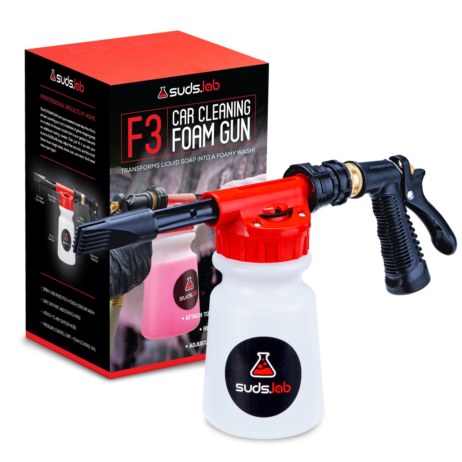 Suds Lab F3 Car Cleaning Foam Gun, Adjustable Foam Nozzle, Connect to Any Gar…