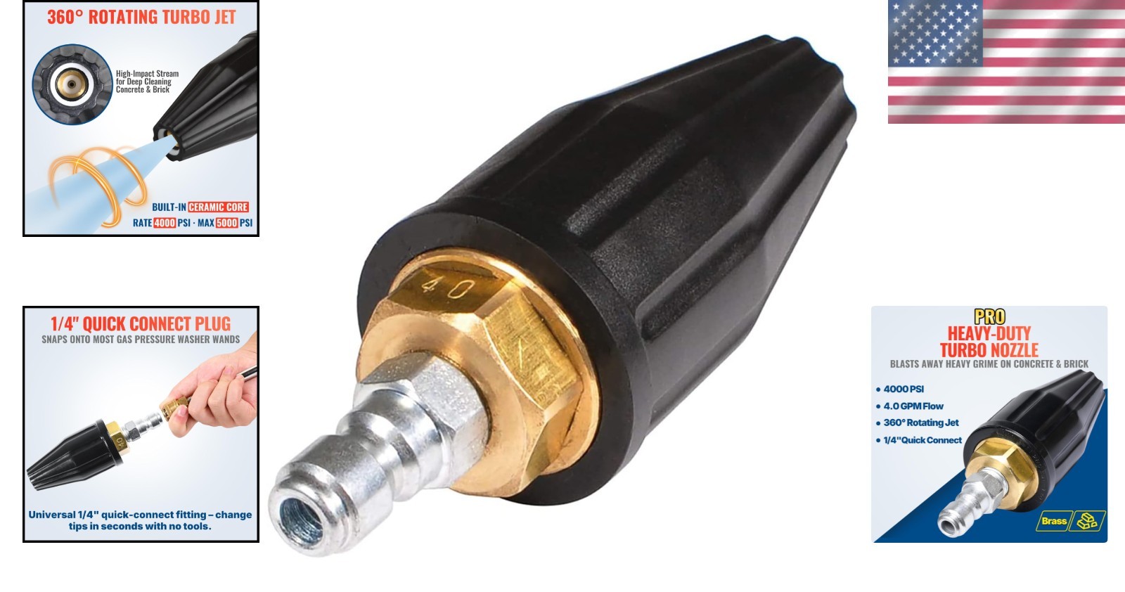 Pressure Washer Turbo Nozzle 4000-5000 PSI 1/4″ Quick Connect 4 GPM