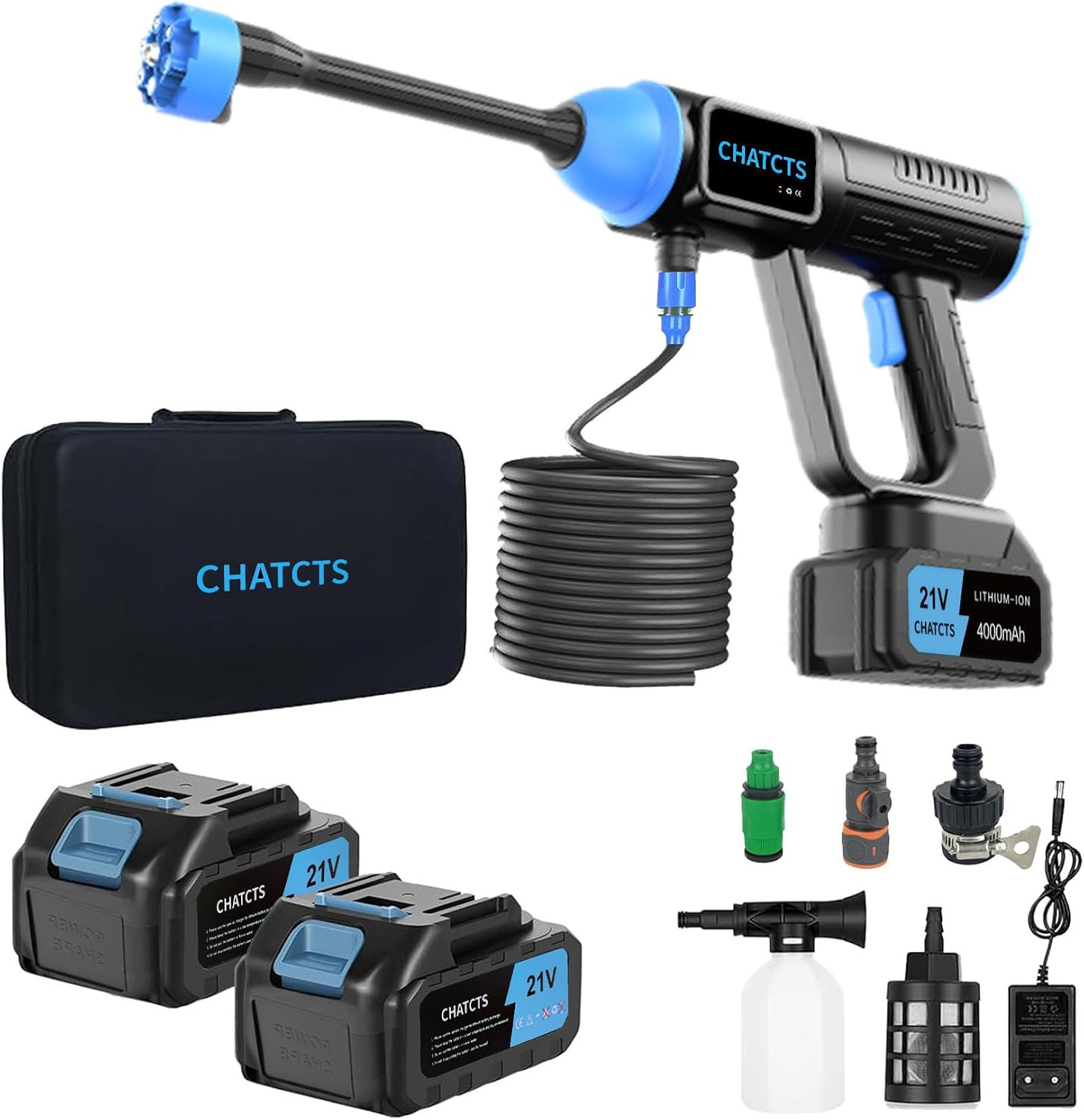 Portable Cordless Washer, Car Washer with 2 Batteries | Brushless Motor, 6 in 1