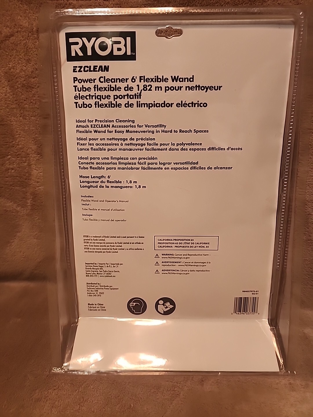 RYOBI EZCLEAN Power Cleaner 6′ Flexible Wand RY3112FW quick connect system