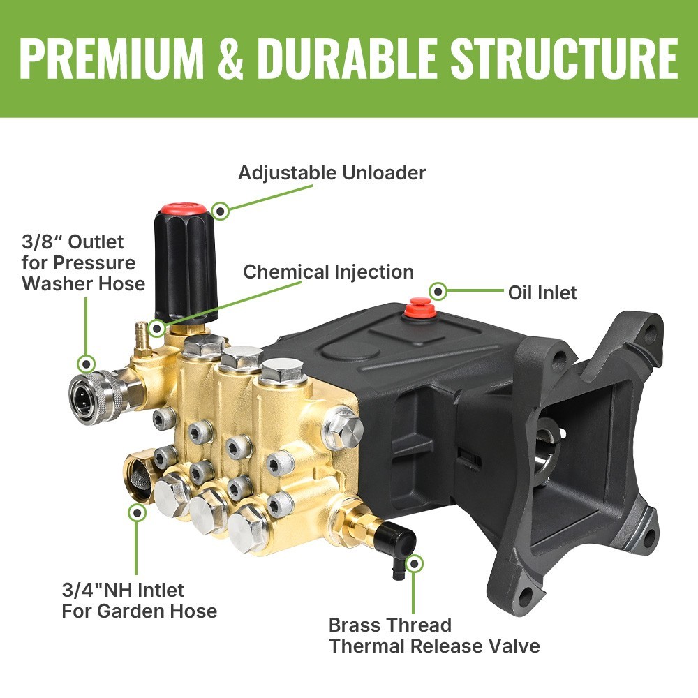 YAMATIC 4000 PSI Horizontal Pressure Washer Pump 1″ Shaft Triplex Plunger 3.5GPM
