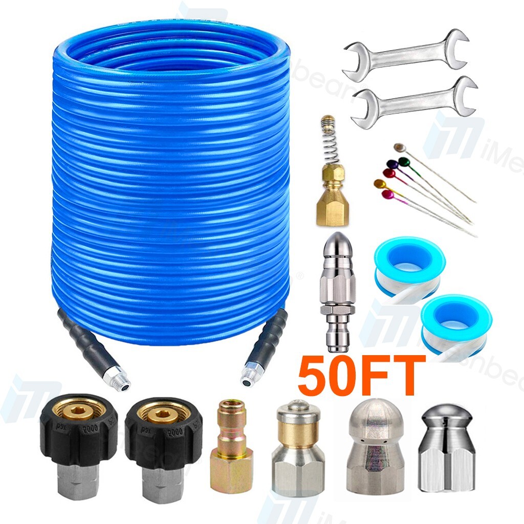 Sewer Jetter Kit for Pressure Washer 50FT 1/4″ M-NPT Drain Cleaner Hose 5800PSI
