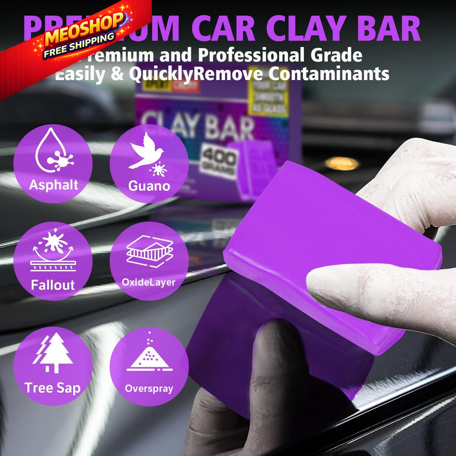 XPERTCHEMY Car Clay Bar 4 Pack 400g(4x100g), Auto Detailing Premium purple
