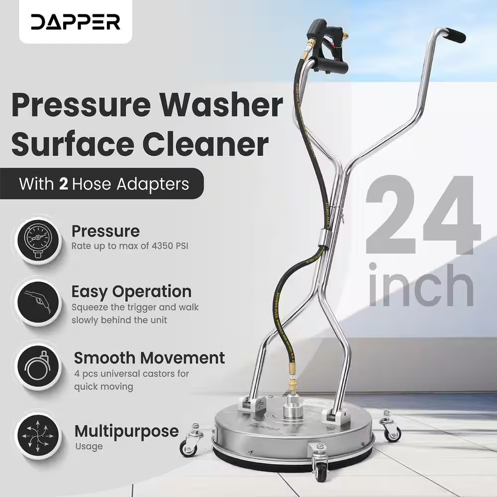 24 In. 4350 PSI Pressure Washer Surface Cleaner with 2 Hose Adapters