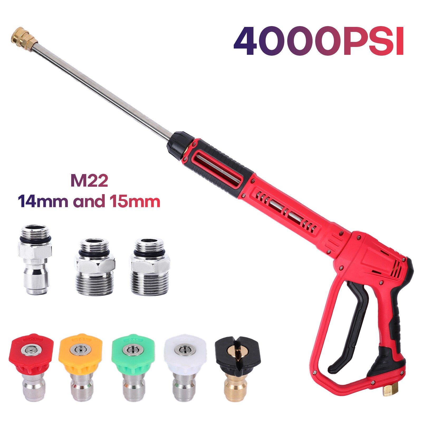 4000PSI High Pressure Car Power Washer Gun Spray Wand Lance Nozzle / 50ft Hose