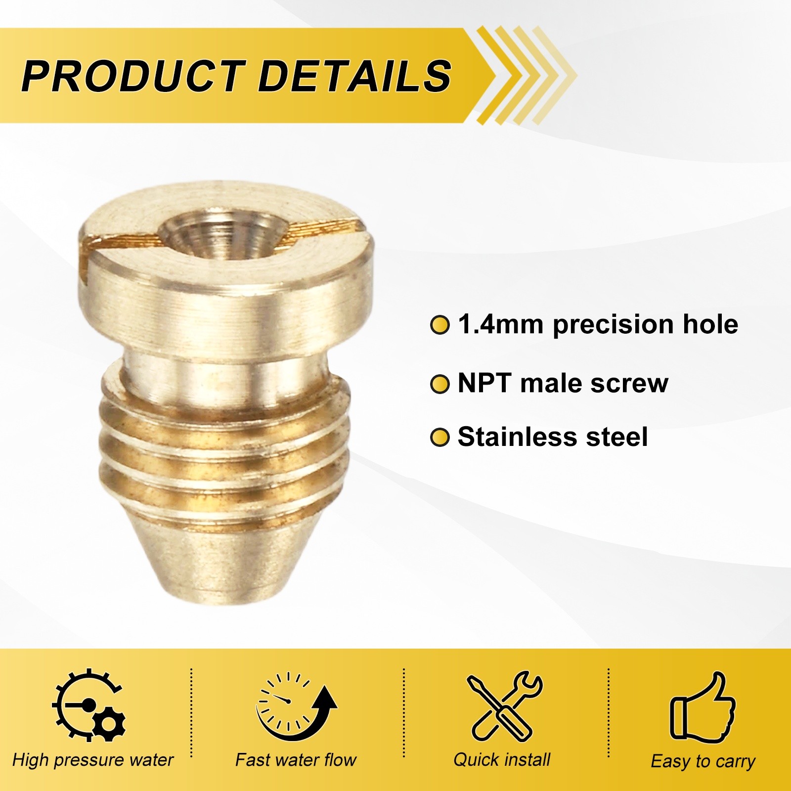 3-Pack 1.4 mm Brass Foam Cannon Orifice Nozzle Tips Washer Replacement Nozzles