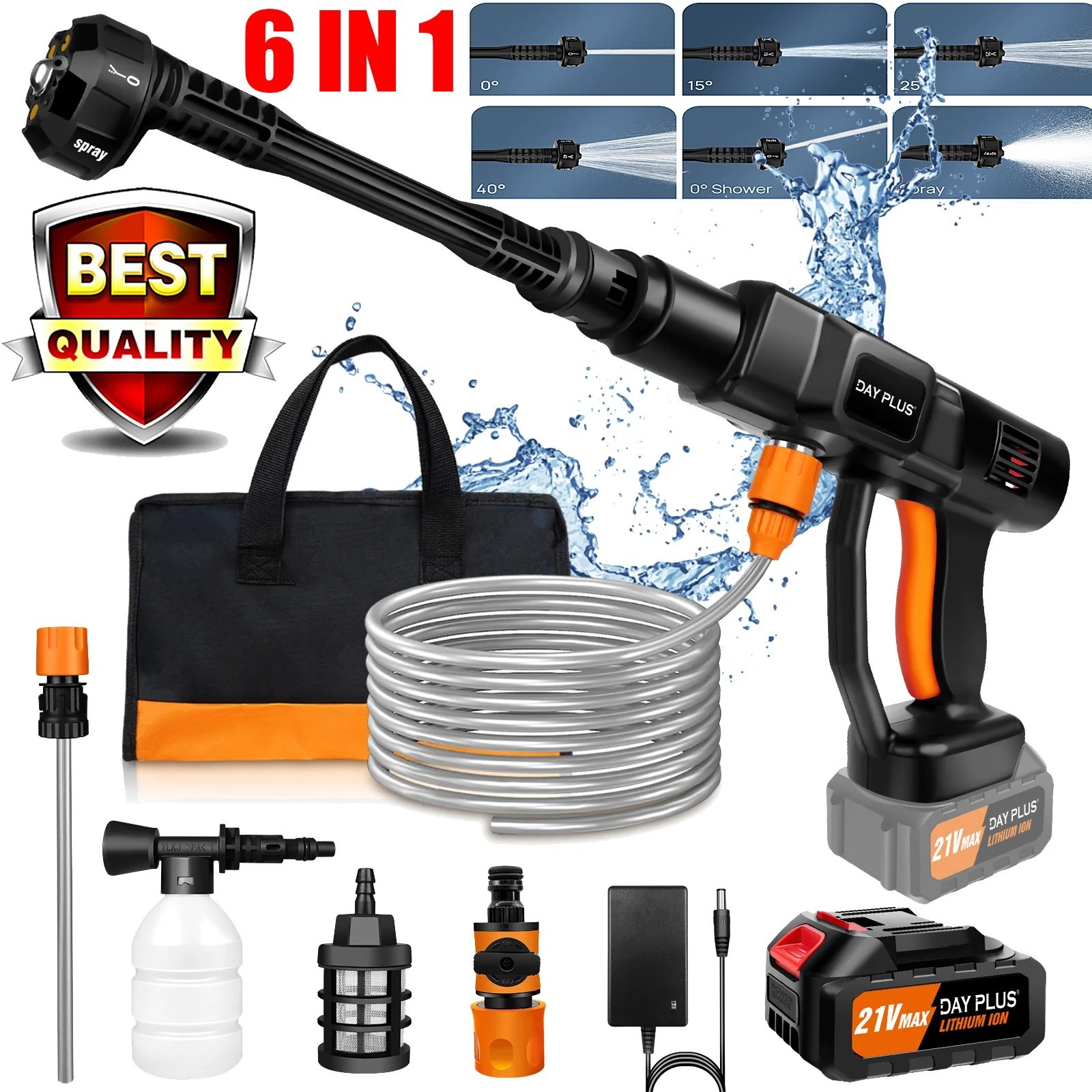 6 IN 1 Brushless 21V Electric High Pressure Washer Cordless Efficient Car Gard T
