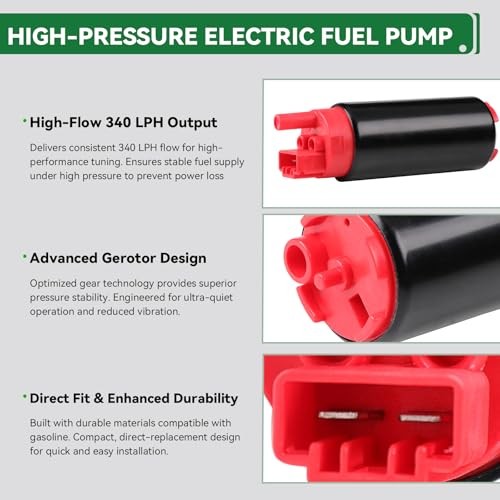 340LPH High Pressure Electric Fuel Pump, 13.5V 43–90 PSI 340LPH for Gasoline