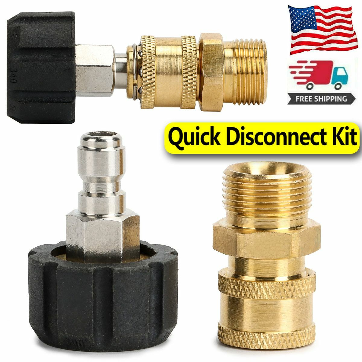 Pressure Washer Hose Connector Adapter Set Quick Connect M22 to 1/4″ Gun to Wand