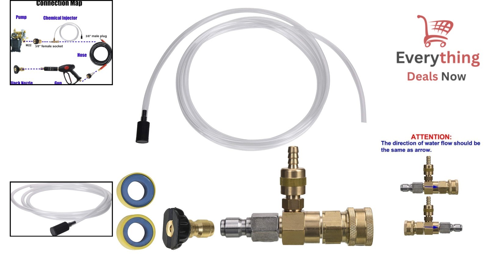 Downstream Chemical Injector Kit for Pressure Washer 3/8 Quick Connect with Hose