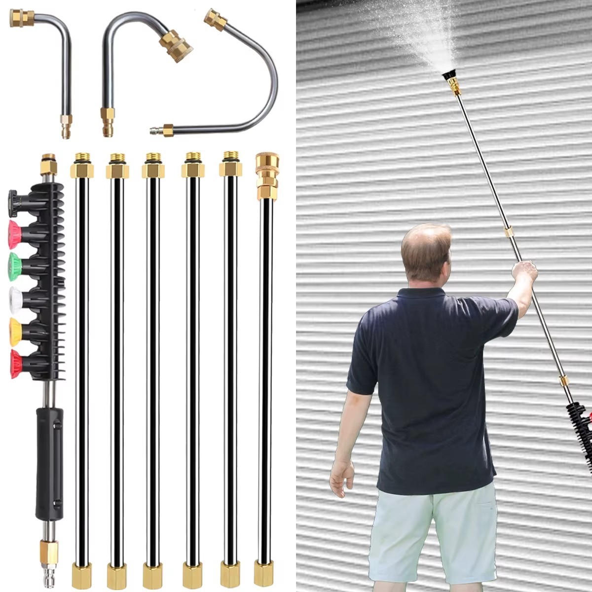 High Pressure Washer Extension Wand 1/4 Set of 10 39cm 40cm Straight Pole