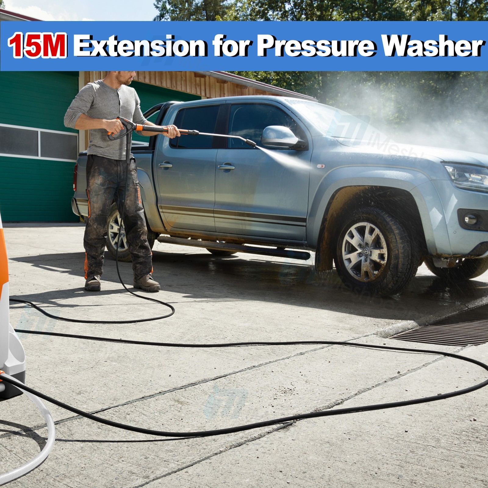 125ft Pressure Washer Hose 4000 PSI Non-Marking Gray With Couplers 275F 3/8″