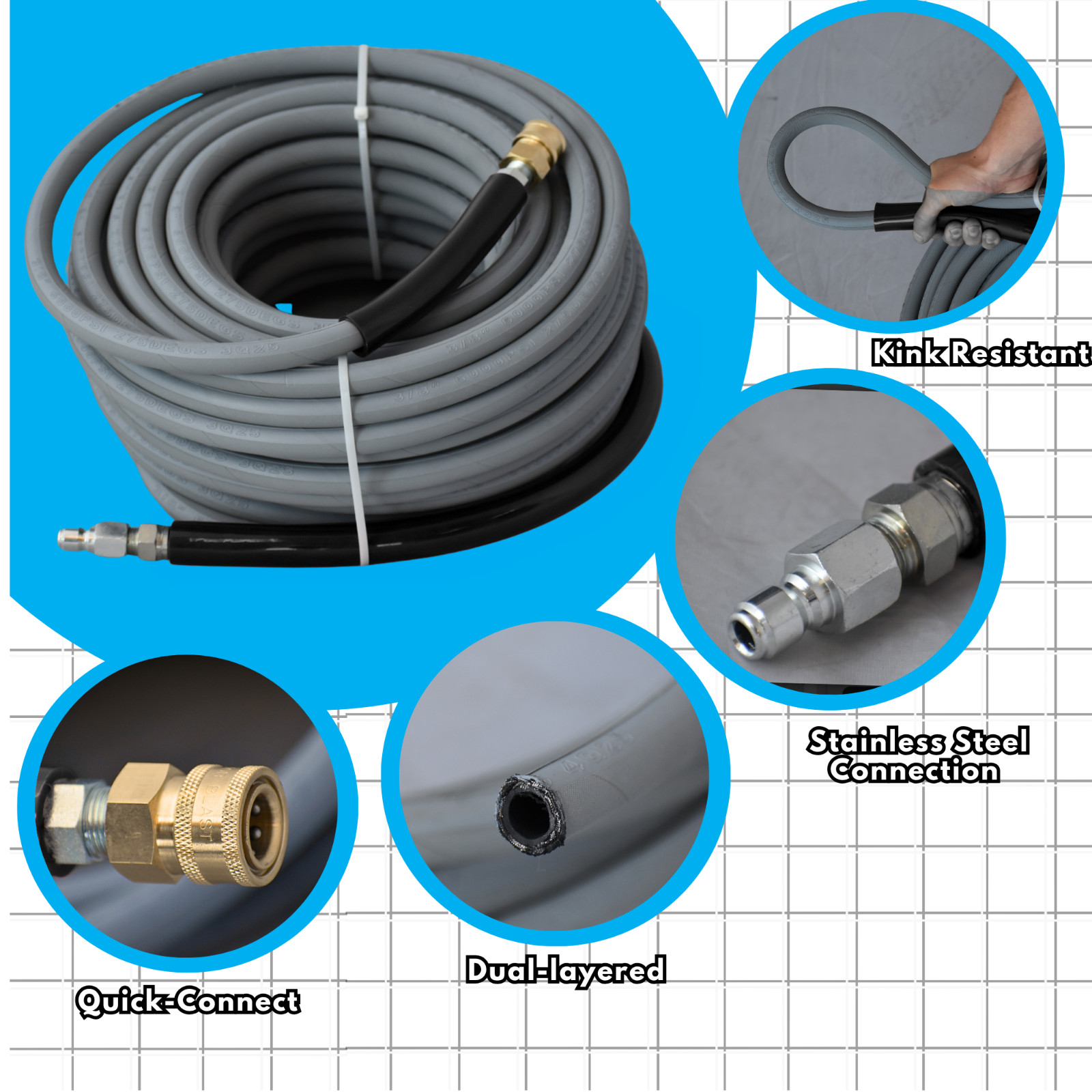 RAPTOR BLAST 50 FT GRAY 4,000 PSI PRESSURE WASHER HOSE